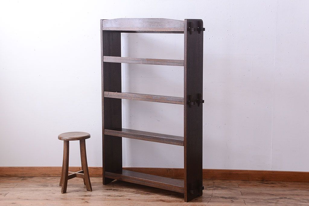 アンティーク家具　和製アンティーク　シンプルな古い木製の本棚(ブックシェルフ・飾り棚)(3)