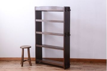 アンティーク家具　和製アンティーク　シンプルな古い木製の本棚(ブックシェルフ・飾り棚)(3)