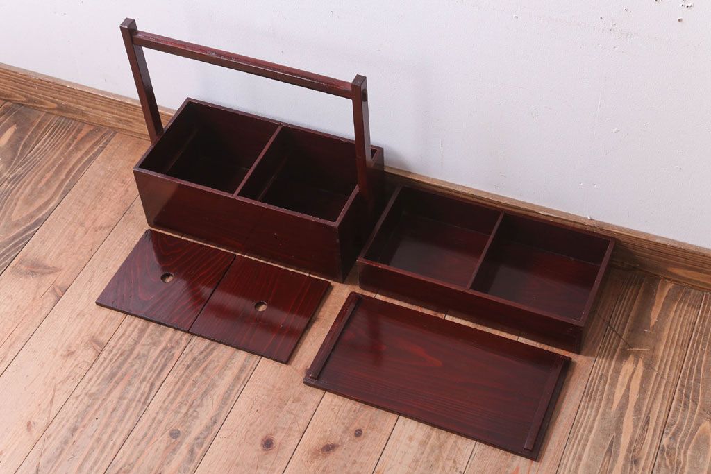 アンティーク雑貨　古民具・骨董　大正　漆塗りの古い岡持ち