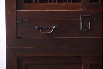 アンティーク家具　古民具・骨董　明治期　アンティーク二段重ね帳場箪笥(水屋箪笥)