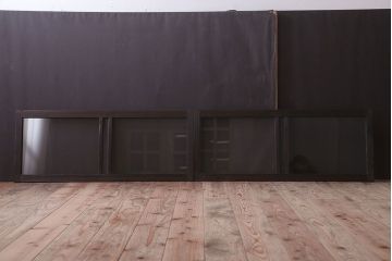 アンティーク　銀モールガラス!古い木の引き戸2枚セット(窓)