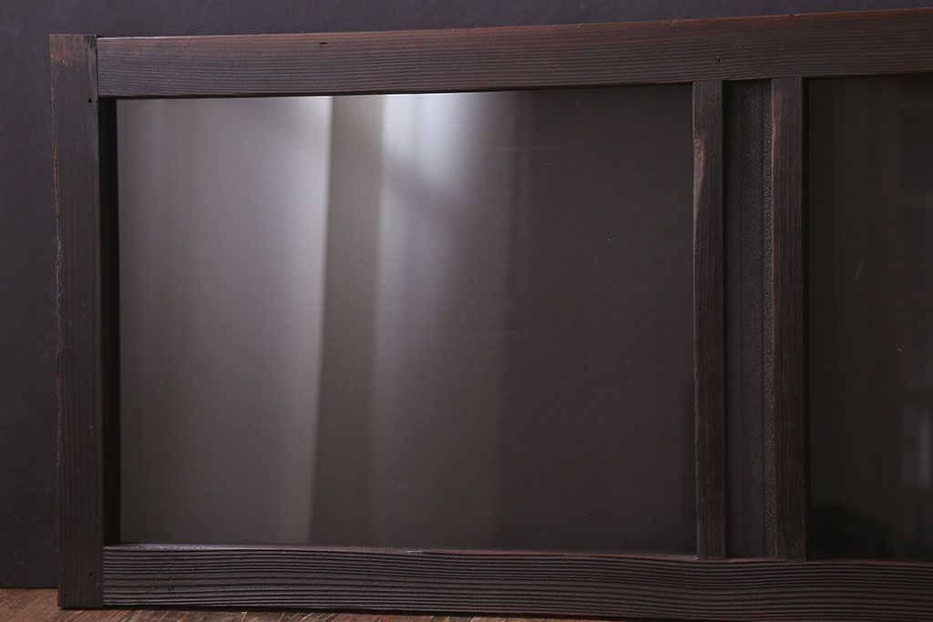 アンティーク　銀モールガラス!古い木の引き戸2枚セット(窓)