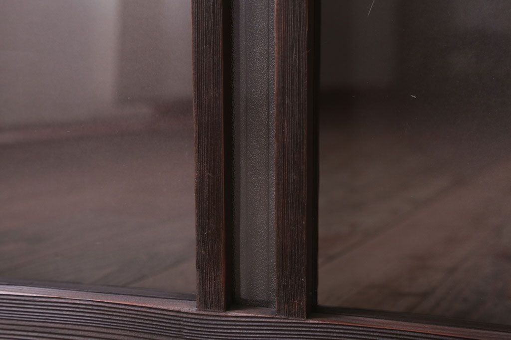 アンティーク　銀モールガラス!古い木の引き戸2枚セット(窓)