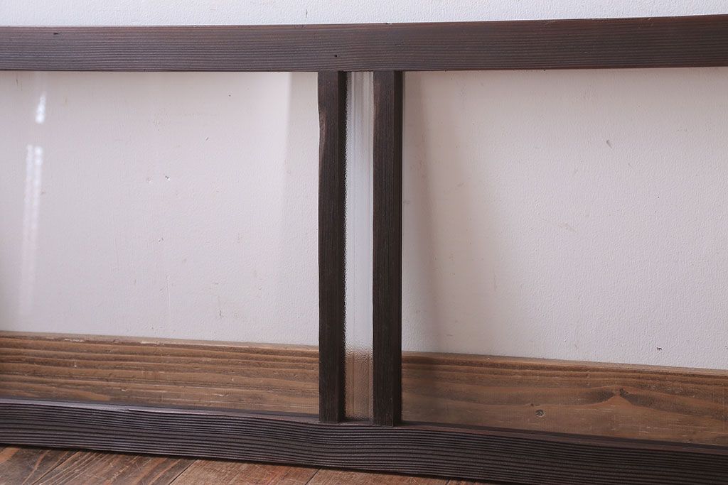 アンティーク　銀モールガラス!古い木の引き戸2枚セット(窓)