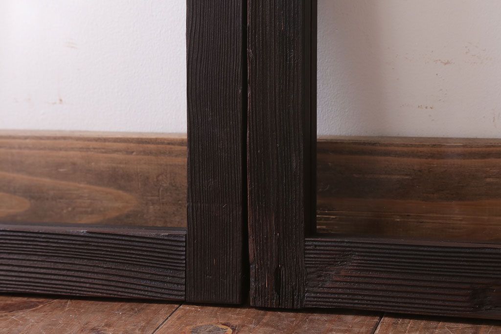 アンティーク　銀モールガラス!古い木の引き戸2枚セット(窓)