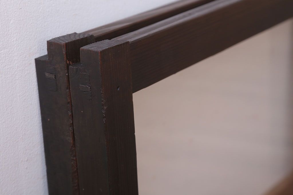 アンティーク　銀モールガラス!古い木の引き戸2枚セット(窓)