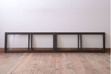 アンティーク　銀モールガラス!古い木の引き戸2枚セット(窓)