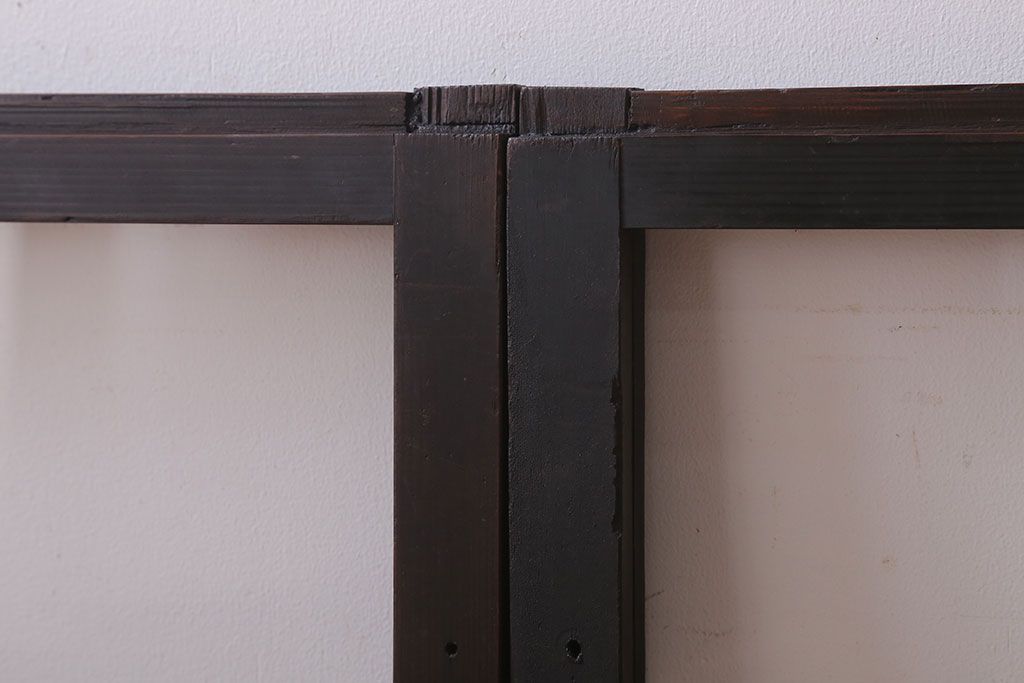 アンティーク　銀モールガラス!古い木の引き戸2枚セット(窓)