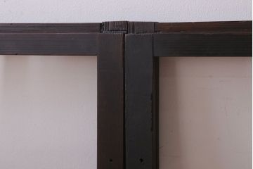 アンティーク　銀モールガラス!古い木の引き戸2枚セット(窓)