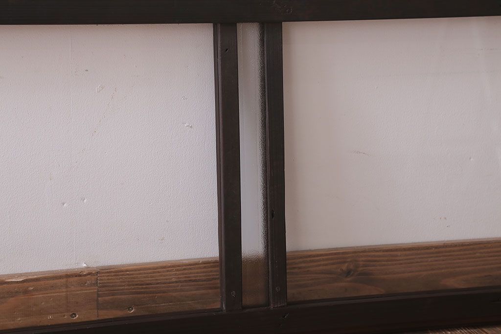 アンティーク　銀モールガラス!古い木の引き戸2枚セット(窓)