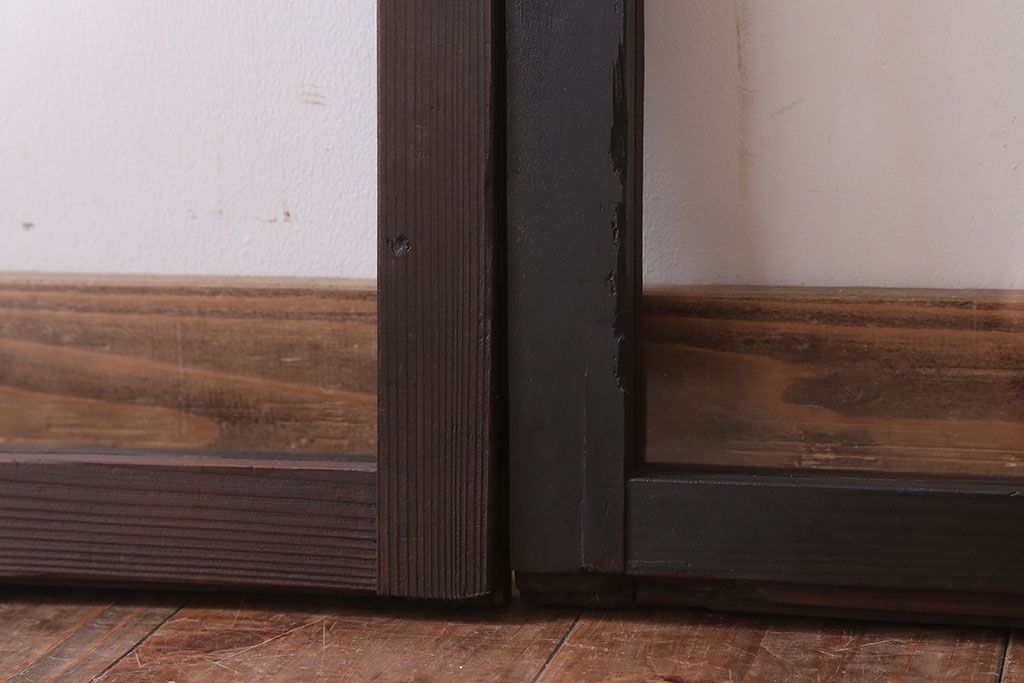 アンティーク　銀モールガラス!古い木の引き戸2枚セット(窓)