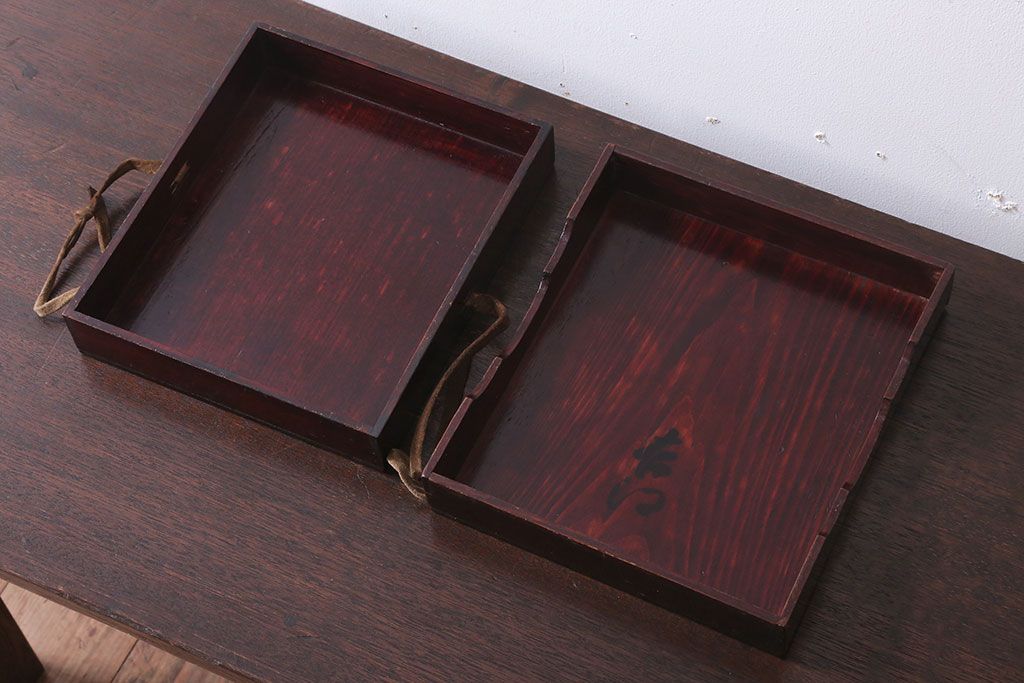 アンティーク雑貨　古民具・骨董　明治〜大正期　漆塗り!古い小物収納箱(文箱・木箱・小箱)