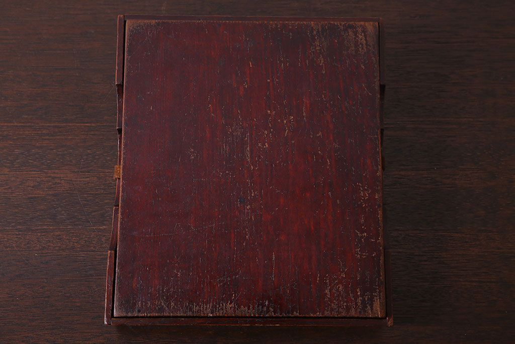 アンティーク雑貨　古民具・骨董　明治〜大正期　漆塗り!古い小物収納箱(文箱・木箱・小箱)