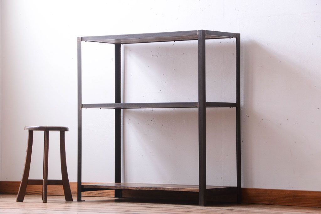 ラフジュ工房オリジナル　シンプルな背の低いアイアンラック(小)(1)