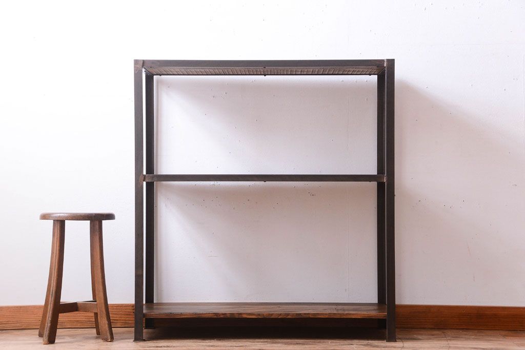 ラフジュ工房オリジナル　シンプルな背の低いアイアンラック(小)(1)