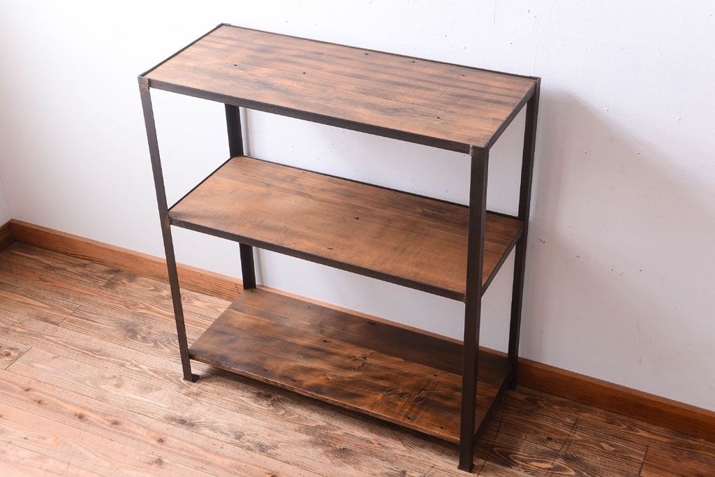 ラフジュ工房オリジナル　シンプルな背の低いアイアンラック(小)(1)