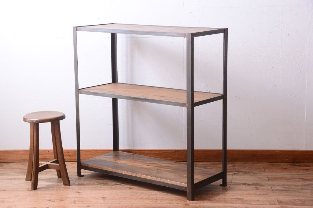 ラフジュ工房オリジナル　シンプルな背の低いアイアンラック(小)(1)