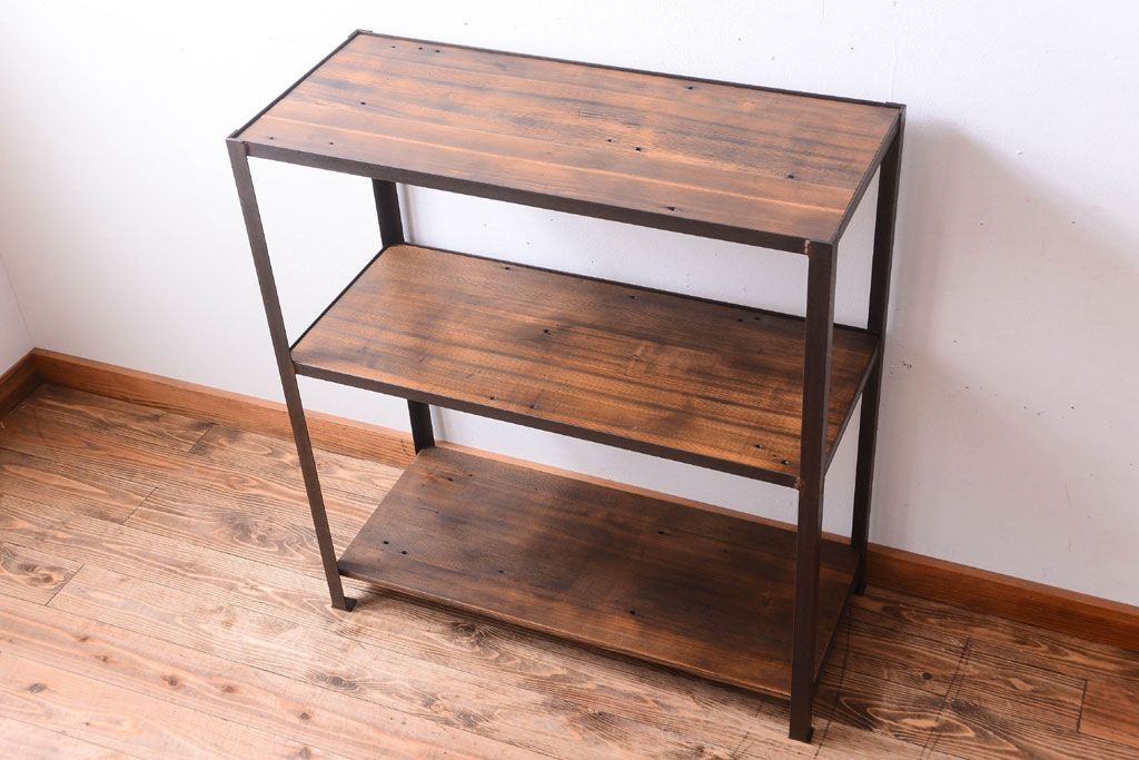 ラフジュ工房オリジナル　シンプルな背の低いアイアンラック(小)(2)