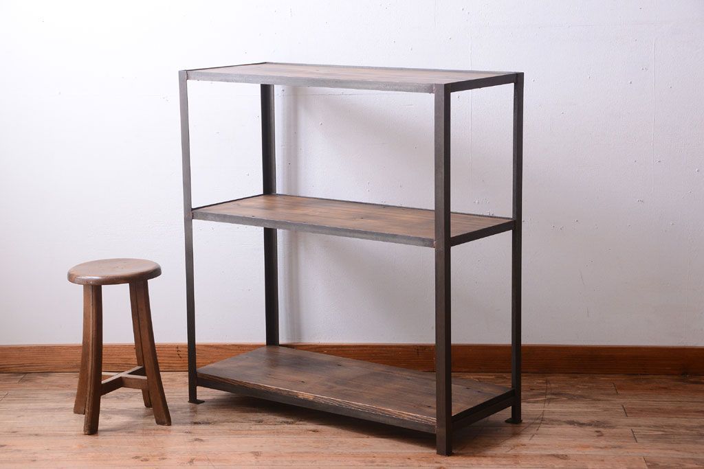 ラフジュ工房オリジナル　シンプルな背の低いアイアンラック(小)(2)