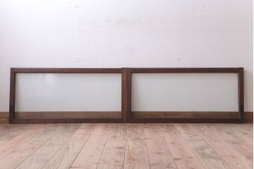 アンティーク　モールガラス入り!レトロな古い木味の引き戸2枚セット(窓)