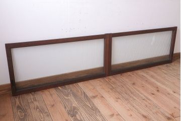 アンティーク　モールガラス入り!レトロな古い木味の引き戸2枚セット(窓)