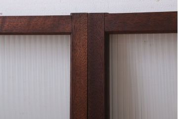 アンティーク　モールガラス入り!レトロな古い木味の引き戸2枚セット(窓)