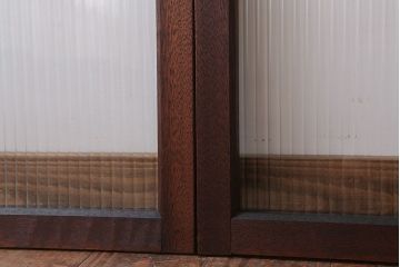 アンティーク　モールガラス入り!レトロな古い木味の引き戸2枚セット(窓)