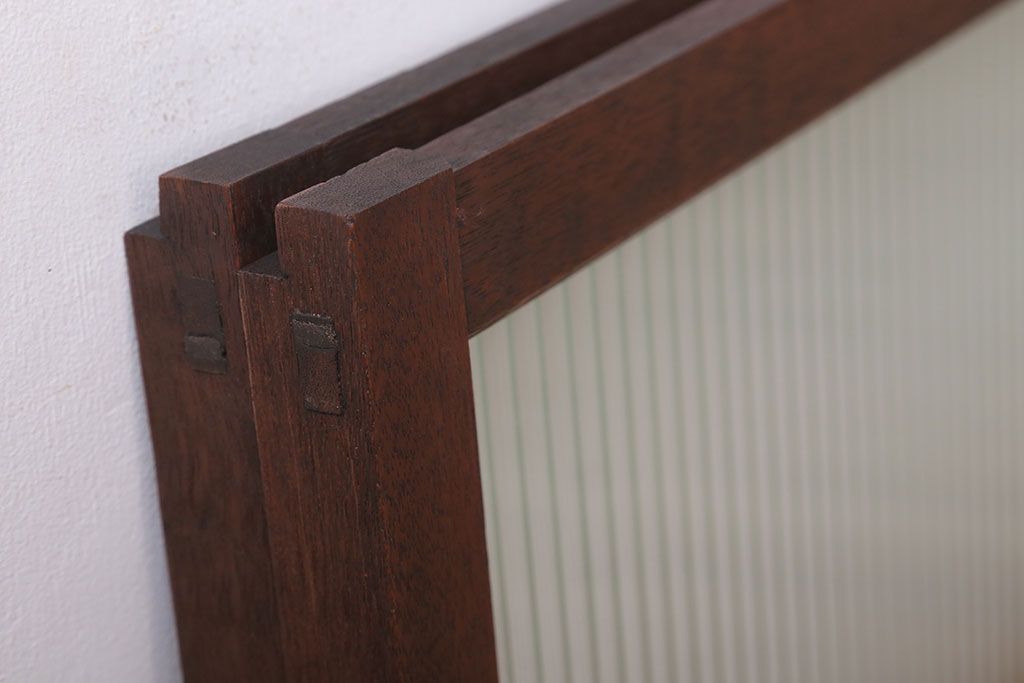 アンティーク　モールガラス入り!レトロな古い木味の引き戸2枚セット(窓)