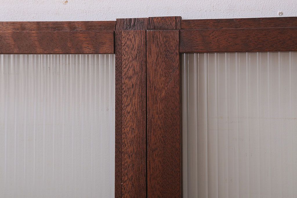 アンティーク　モールガラス入り!レトロな古い木味の引き戸2枚セット(窓)
