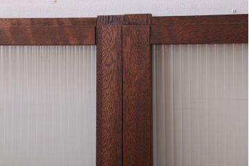 アンティーク　モールガラス入り!レトロな古い木味の引き戸2枚セット(窓)