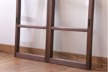 アンティーク　クリアガラス入り!レトロな古い木味の引き戸2枚セット(窓)