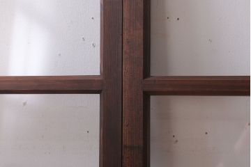 アンティーク　クリアガラス入り!レトロな古い木味の引き戸2枚セット(窓)