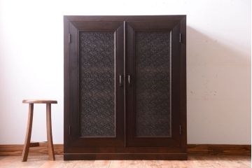 アンティーク家具　古民具・骨董　大正〜昭和期　ダイヤガラス入り!古い木製の収納棚