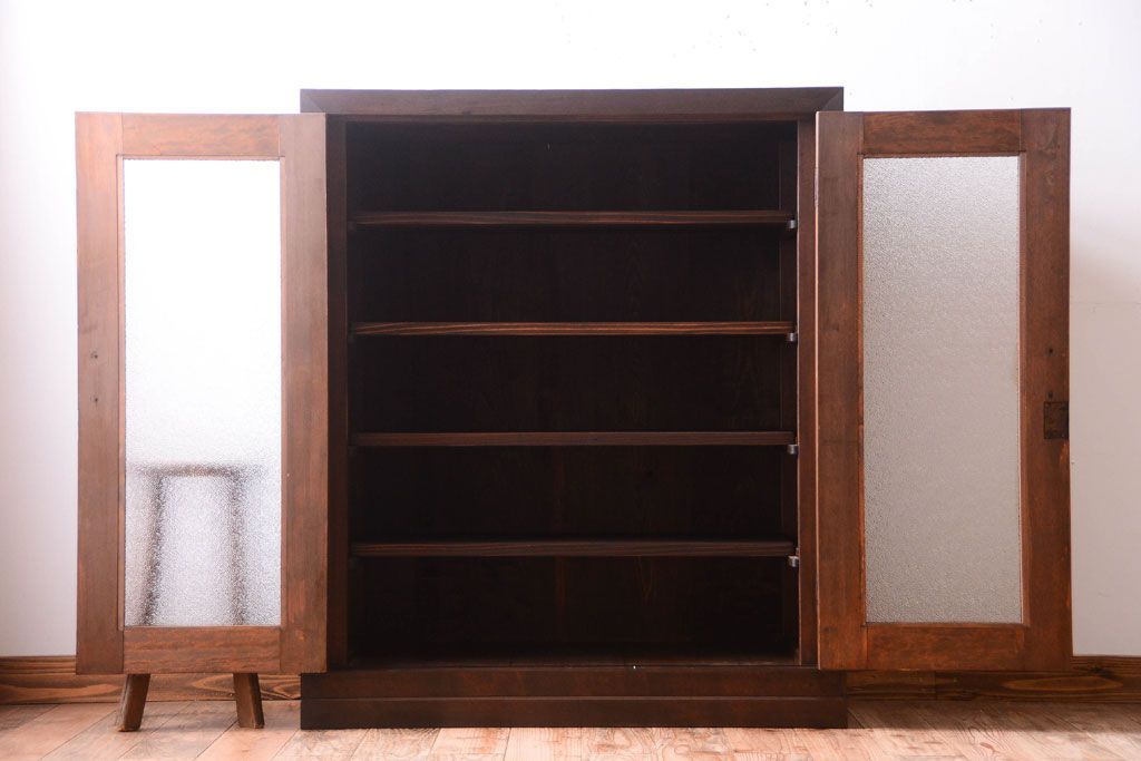 アンティーク家具　古民具・骨董　大正〜昭和期　ダイヤガラス入り!古い木製の収納棚