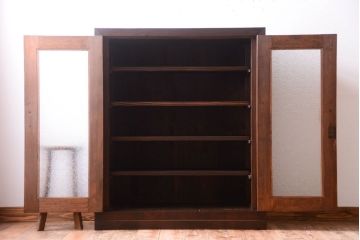 アンティーク家具　古民具・骨董　大正〜昭和期　ダイヤガラス入り!古い木製の収納棚