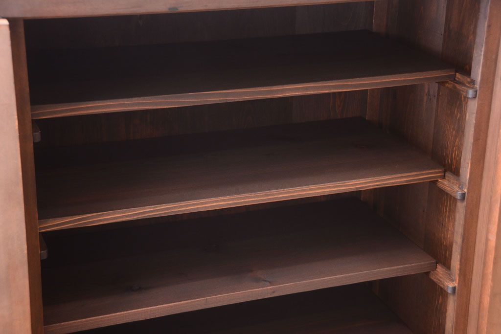 アンティーク家具　古民具・骨董　大正〜昭和期　ダイヤガラス入り!古い木製の収納棚