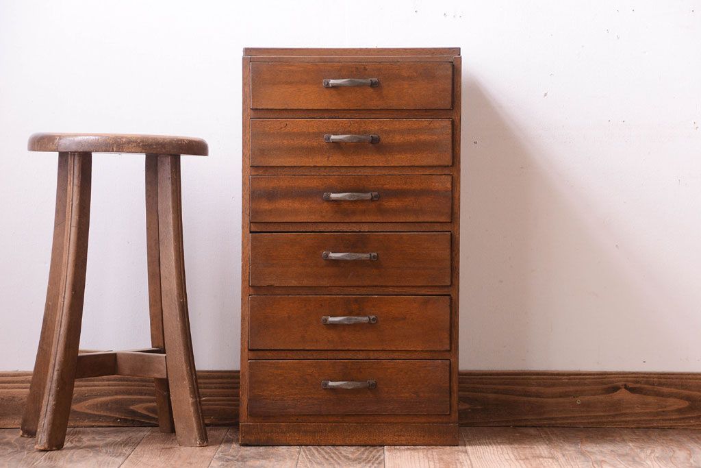 レトロ家具　昭和レトロ　古い木製のアンティーク6杯小引き出し