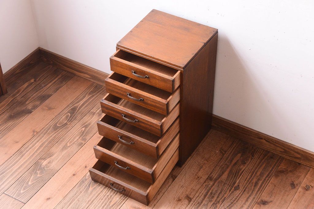 レトロ家具　昭和レトロ　古い木製のアンティーク6杯小引き出し