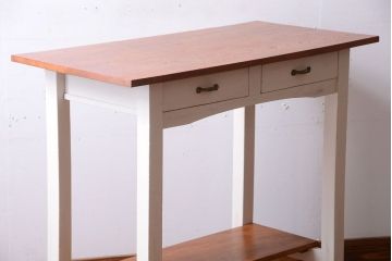 レトロ家具　アンティークペイント　古い木のレトロな平机(コンソールテーブル)