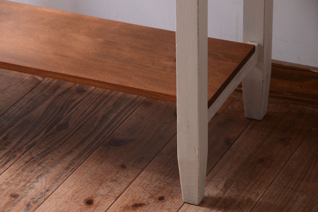 レトロ家具　アンティークペイント　古い木のレトロな平机(コンソールテーブル)