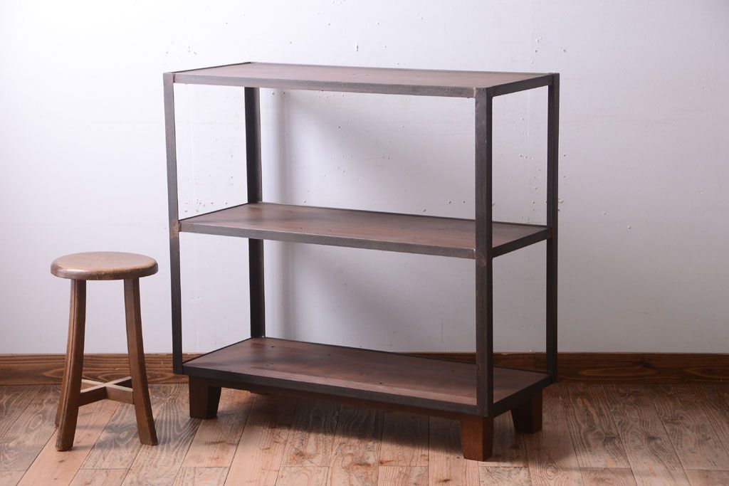 ラフジュ工房オリジナル　脚付きのシンプルなアイアンラック(小)(2)