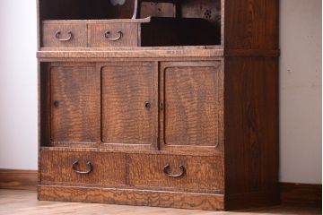 アンティーク家具　和製アンティーク　透かし彫り!前面タモ材の重ね茶箪笥