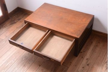 レトロ家具　昭和レトロ　古い木製のシンプルなアンティーク文机(3)