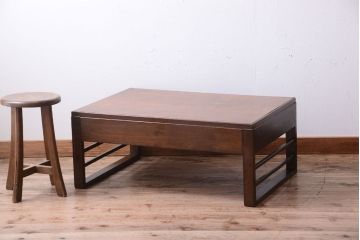 レトロ家具　昭和レトロ　古い木製のシンプルなアンティーク文机(3)