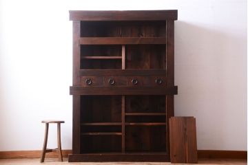 アンティーク家具　古民具・骨董　明治期　薄型!二段重ね四尺水屋箪笥