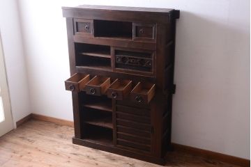 アンティーク家具　古民具・骨董　明治期　薄型!二段重ね四尺水屋箪笥