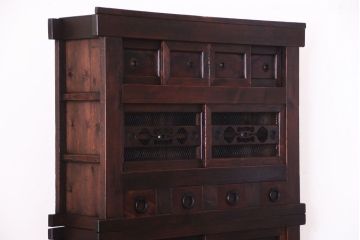 アンティーク家具　古民具・骨董　明治期　薄型!二段重ね四尺水屋箪笥