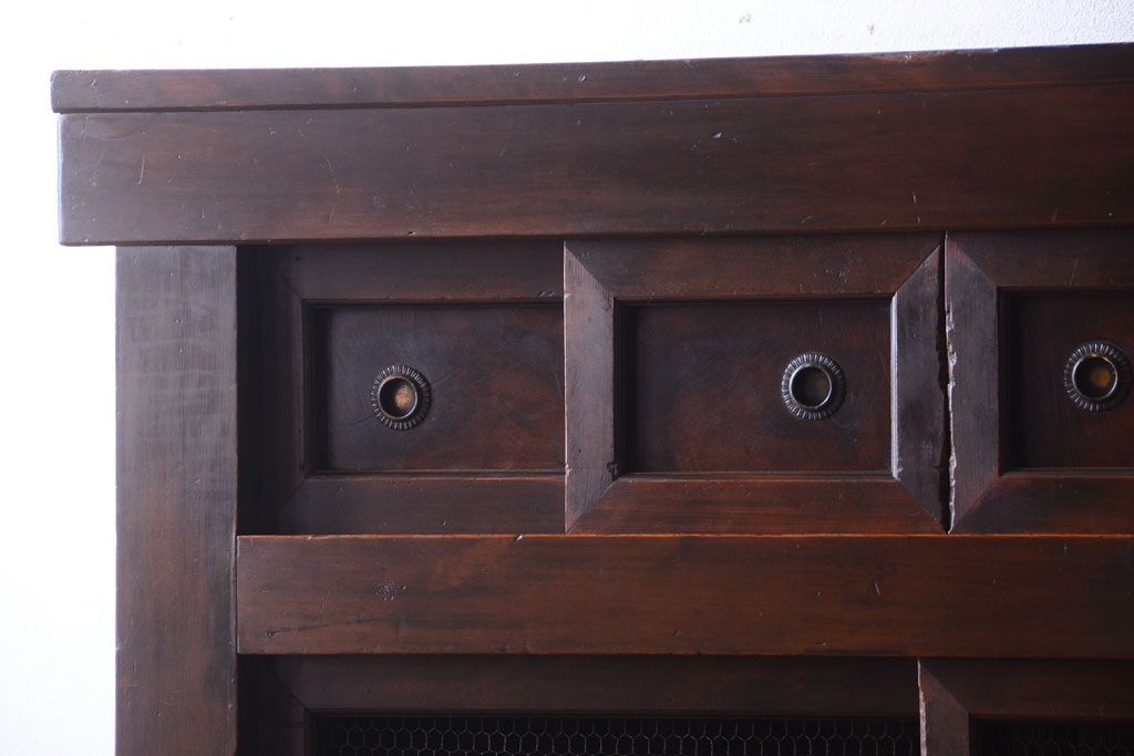 アンティーク家具　古民具・骨董　明治期　薄型!二段重ね四尺水屋箪笥