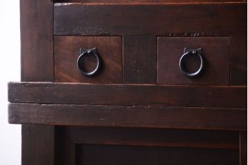 アンティーク家具　古民具・骨董　明治期　薄型!二段重ね四尺水屋箪笥