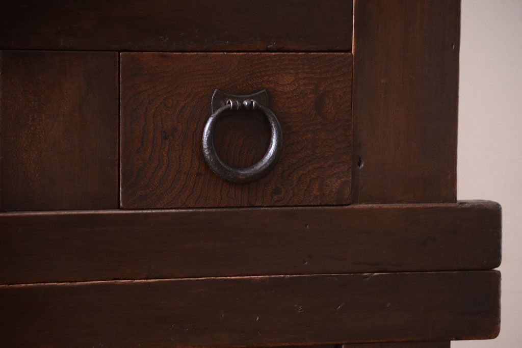 アンティーク家具　古民具・骨董　明治期　薄型!二段重ね四尺水屋箪笥